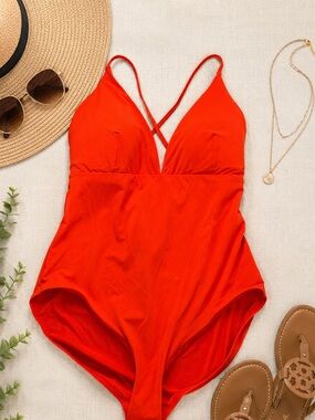Calia Women’s Red Criss Cross Back One Piece Swimsuit NWT